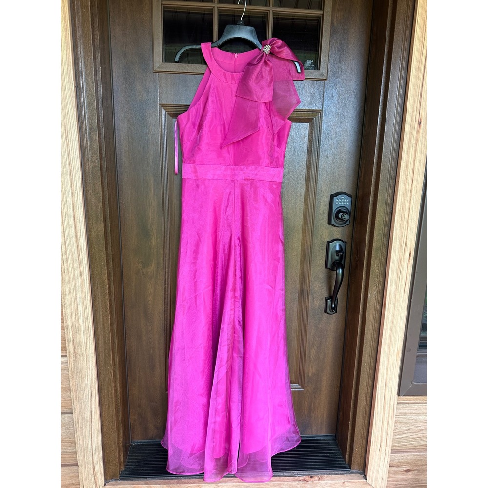 Eliza J Fushia Pink Women's Formal Bow Halterneck Sleeveless Wide leg Jumpsuit M